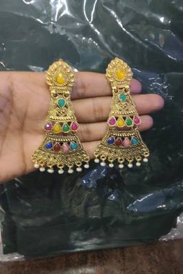 RozMili Oxidized Gold plated Afghani design Alloy metal Drop earrings for Women & Girls 2