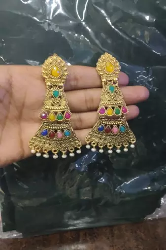 RozMili Oxidized Gold plated Afghani design Alloy metal Drop earrings for Women & Girls