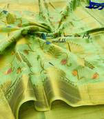 Koram Sea Green Linen Silk And Jequard Waving Work Saree With Blouse For Women