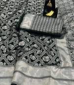 Koram Black Banarasi silk blend And Zari Work Saree With Blouse For Women.