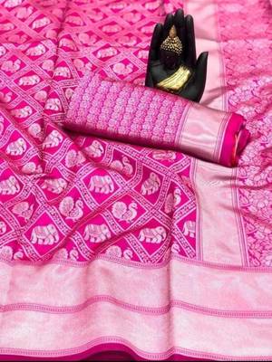 Koram Purple Banarasi silk blend And Zari Work Saree With Blouse For Women. 1
