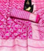 Koram Purple Banarasi silk blend And Zari Work Saree With Blouse For Women.