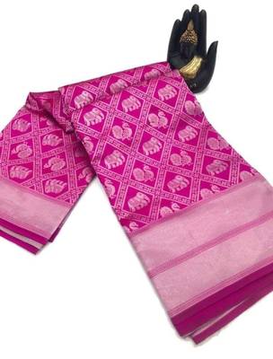 Koram Purple Banarasi silk blend And Zari Work Saree With Blouse For Women. 3