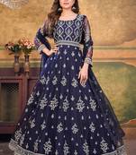 Designer navy blue net embroidery anarkali suit