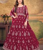 Designer rani pink net embroidery anarkali suit