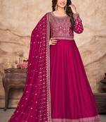 Designer rani pink art silk embroidery anarkali suit
