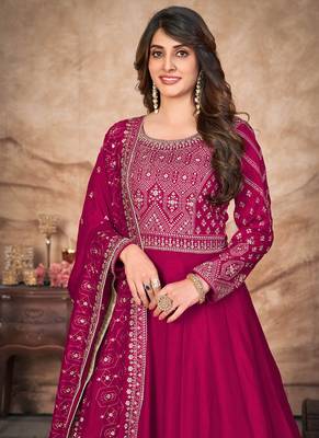 Designer rani pink art silk embroidery anarkali suit 2
