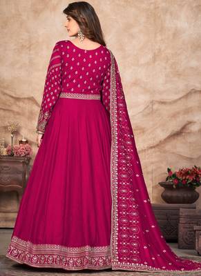 Designer rani pink art silk embroidery anarkali suit 3