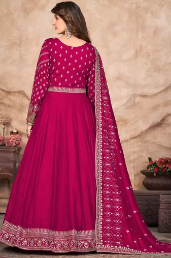 Designer rani pink art silk embroidery anarkali suit