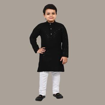 Boys chikankari sequins viscose rayon kurta pajama set for boys - black 1