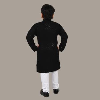 Boys chikankari sequins viscose rayon kurta pajama set for boys - black 2