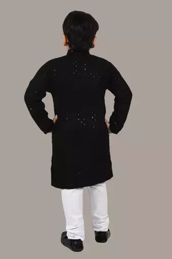 Boys chikankari sequins viscose rayon kurta pajama set for boys - black