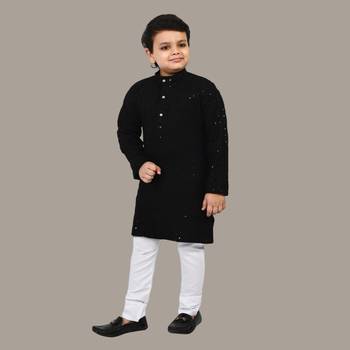 Boys chikankari sequins viscose rayon kurta pajama set for boys - black 3