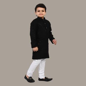 Boys chikankari sequins viscose rayon kurta pajama set for boys - black 4