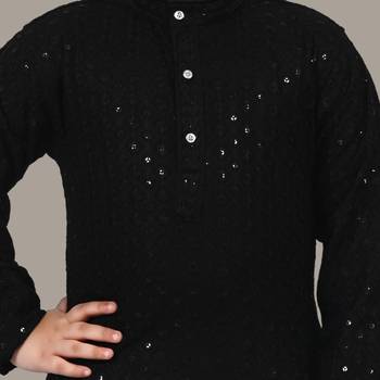 Boys chikankari sequins viscose rayon kurta pajama set for boys - black 5