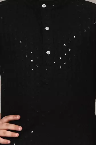 Boys chikankari sequins viscose rayon kurta pajama set for boys - black