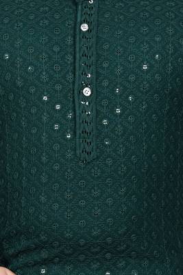 Boys chikankari sequins viscose rayon kurta pajama set for boys - dark green 5