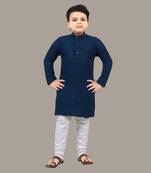 Boys chikankari sequins viscose rayon kurta pajama set for boys - metallic blue