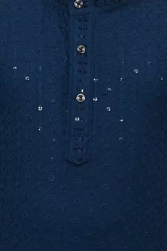Boys chikankari sequins viscose rayon kurta pajama set for boys - metallic blue
