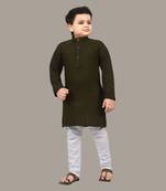 Boys chikankari sequins viscose rayon kurta pajama set for boys - mehndi green