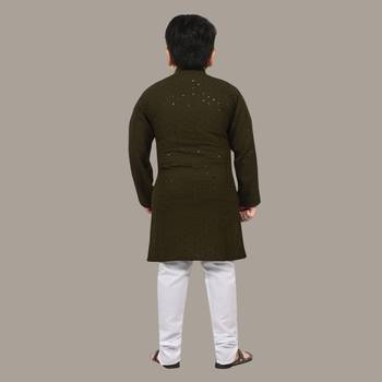 Boys chikankari sequins viscose rayon kurta pajama set for boys - mehndi green 2