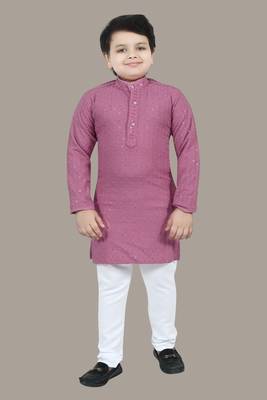Boys chikankari sequins viscose rayon kurta pajama set for boys - onion 1