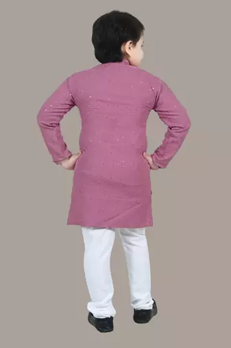 Boys chikankari sequins viscose rayon kurta pajama set for boys - onion