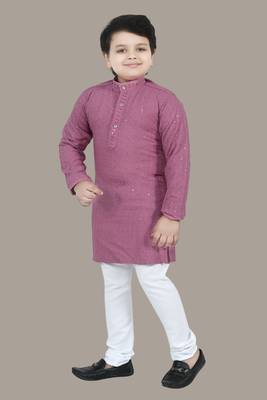 Boys chikankari sequins viscose rayon kurta pajama set for boys - onion 3