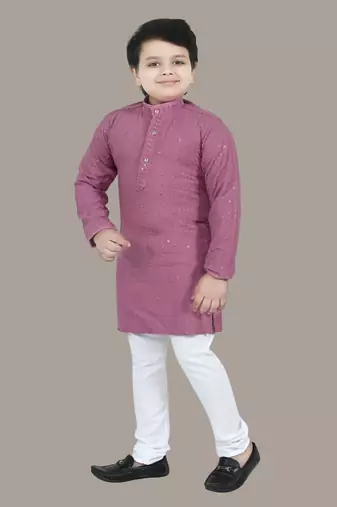 Boys chikankari sequins viscose rayon kurta pajama set for boys - onion