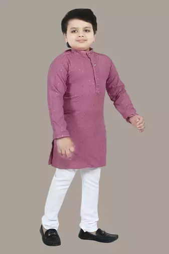 Boys chikankari sequins viscose rayon kurta pajama set for boys - onion