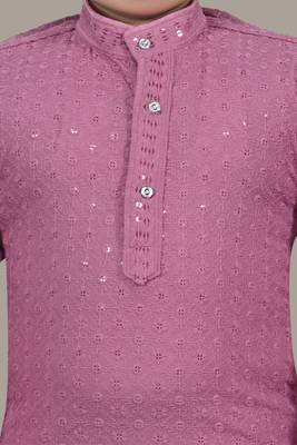 Boys chikankari sequins viscose rayon kurta pajama set for boys - onion 5