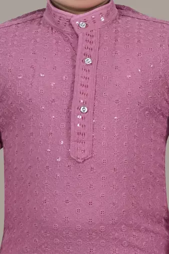 Boys chikankari sequins viscose rayon kurta pajama set for boys - onion