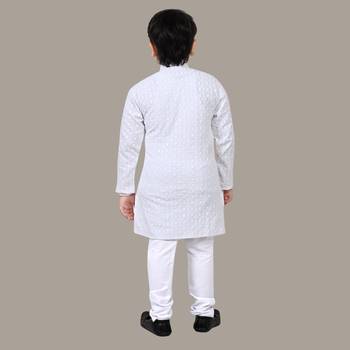 Boys chikankari sequins viscose rayon kurta pajama set for boys - white 2