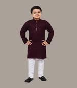 Boys chikankari sequins viscose rayon kurta pajama set for boys - wine