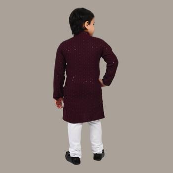 Boys chikankari sequins viscose rayon kurta pajama set for boys - wine 2