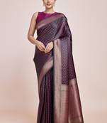 Glamour And Tradition With This Zari Woven Wine Color Banarasi Satin silk Saree