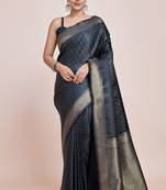 Glamour And Tradition With This Zari Woven Dark Teal Color Banarasi Satin silk Saree