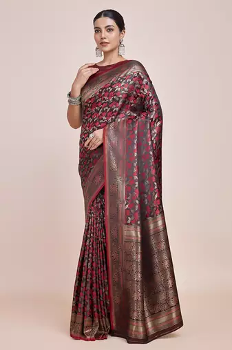 Banarasi Satin silk blend Maroon Weaving Work Saree