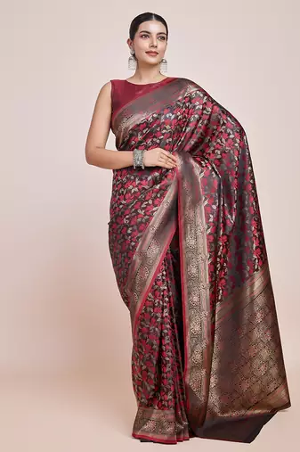 Banarasi Satin silk blend Maroon Weaving Work Saree