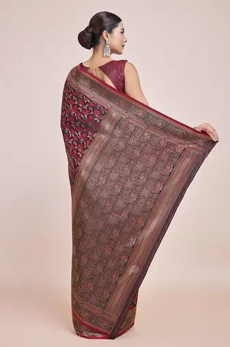 Banarasi Satin silk blend Maroon Weaving Work Saree