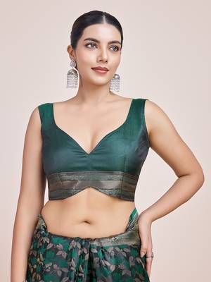 Banarasi Satin silk blend Dark Green Weaving Work Saree 5