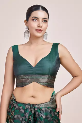 Banarasi Satin silk blend Dark Green Weaving Work Saree