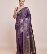 Banarasi Satin silk Dark Purple Weaving Designer Saree