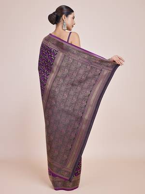 Banarasi Satin silk blend Dark Purple Weaving Work Saree 4