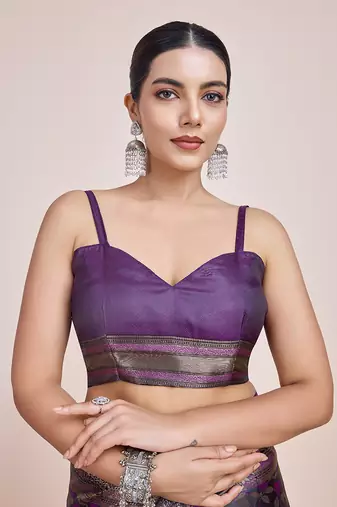 Banarasi Satin silk blend Dark Purple Weaving Work Saree