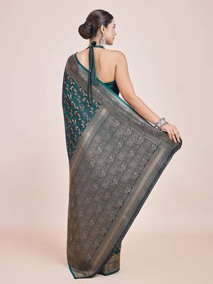Banarasi Satin silk blend Dark Teal Weaving Work Saree 4
