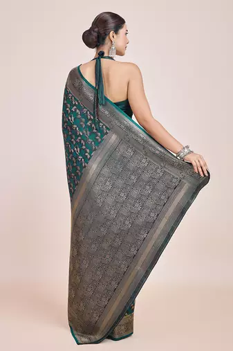 Banarasi Satin silk blend Dark Teal Weaving Work Saree