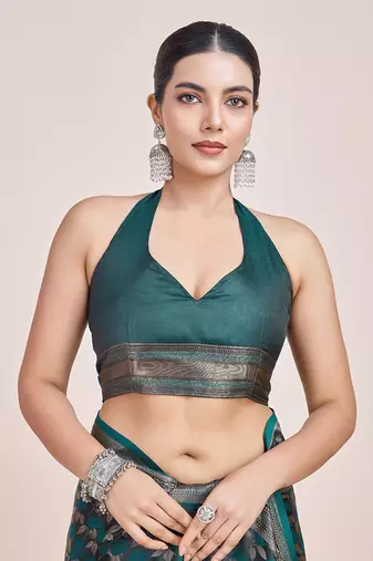 Banarasi Satin silk blend Dark Teal Weaving Work Saree