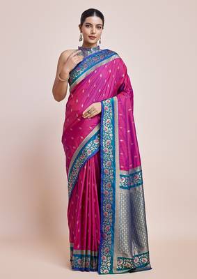 Magenta Banarasi satin silk blend zari work Saree 1