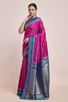 Magenta Banarasi satin silk blend zari work Saree 2